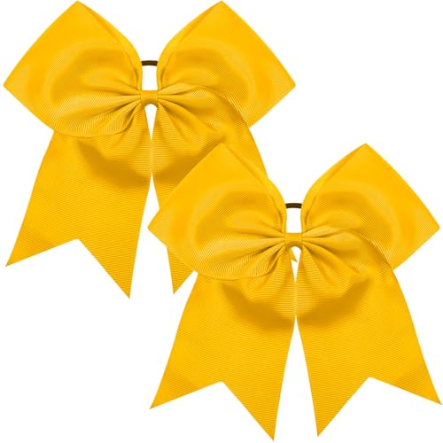 TUUXI 2pcs Large Cheering Bows 8 Inch Gold Cheerleading Bows with Elastics Hair Ties Bands Ponytail Holder for Cheerleader Softball Football Competition College Sport