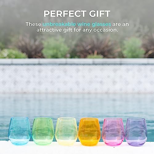 Image of Stemless Wine Glasses Set of 6, 16oz Unbreakable Acrylic Plastic Wine Cups