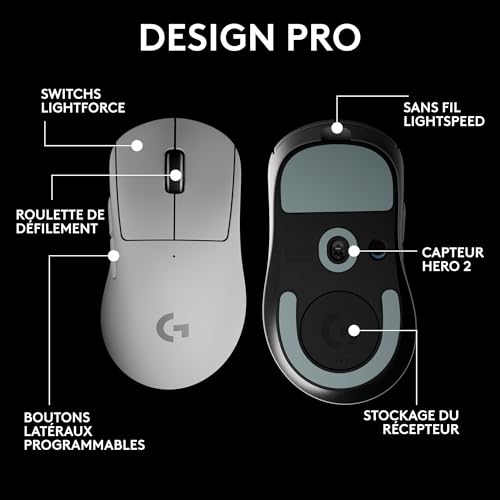 Logitech G PRO X SUPERLIGHT 2 DEX LIGHTSPEED, souris gaming sans fil, capteur 32k DPI, recharge USB-C + PRO X 2 LIGHTSPEED Casque audio bluetooth, micro détachable, enceinte graphène 50 mm - Blanc
