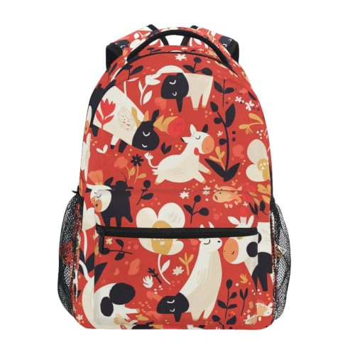Sac à dos école vaches fleurs lunatique avec compartiment ordinateur