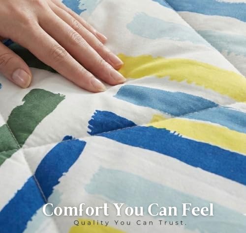 Image of VAS COLLECTIONS Cloud Cotton Reversible AC Comforter for Double Bed | Super Soft 220 GSM Quilt /Duvet /Dohar | Lightweight All-Season Comforter | 88 x 90 Inches (1 Piece) (Blue, White, Yellow)