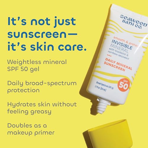 The Seaweed Bath Co. Seaweed Bath Co Smooth & Protect Invisible Mineral Sunscreen SPF 50 - Lightweight, Non-Greasy Zinc Oxide Face Sunscreen Gel - Daily Fragrance Free Moisturizer Primer with SPF, 1.7 oz