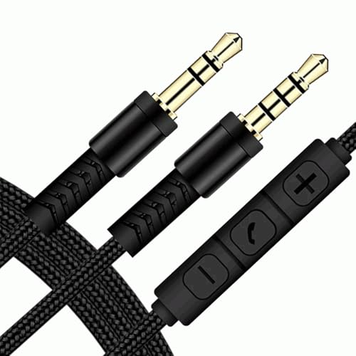Cable Audio alargador Extensor Control Volumen, Jack Audio auxiliar con botón receptor llamadas, Cable Control de volumen con micrófono, Cable auriculares, Macho a Macho, 1.20 Metros, Negro
