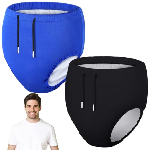 Image of Glitopper 2 Pcs Reusable Adult Swim Diapers Special Needs Cloth Diaper Covers Washable Nappy Trunks Waterproof Leakproof for Postpartum Women Incontinence Protection Unisex(Black,Blue,S)