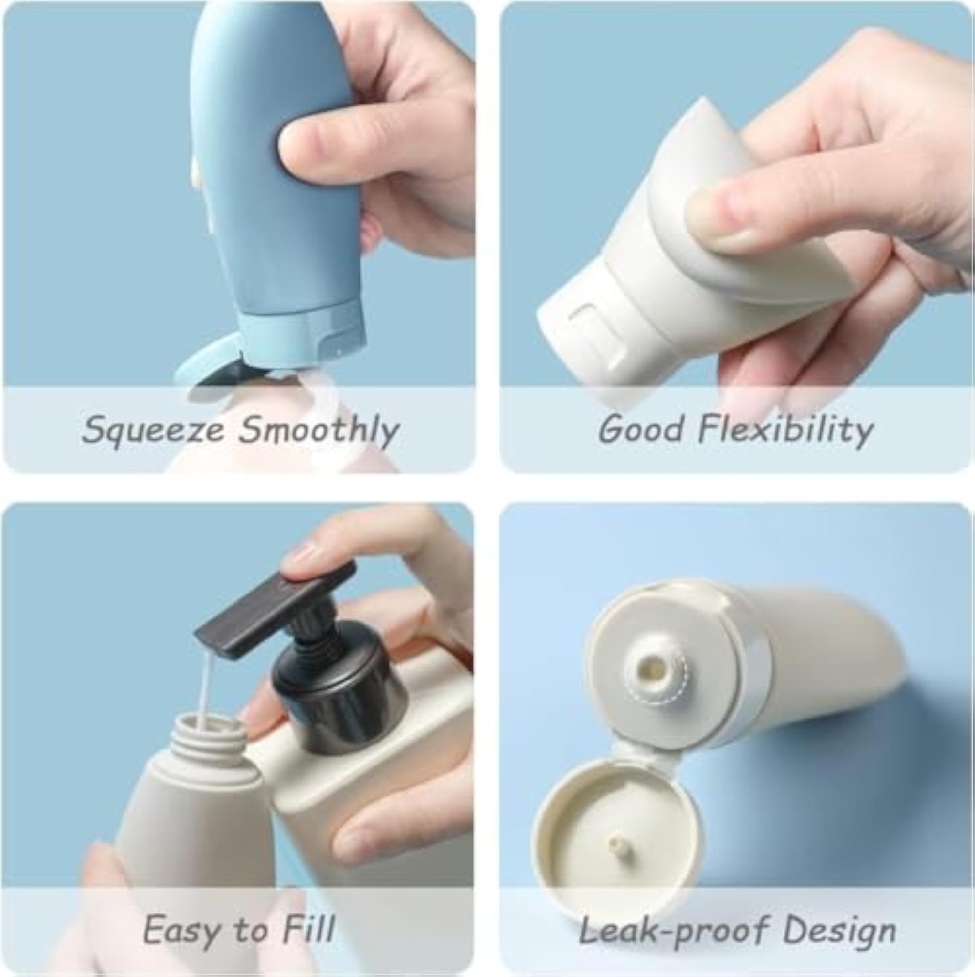 Travel Bottle, 3 Pcs Leak Proof Refillable Squeezable Containers Set