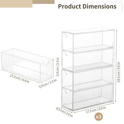 JUSTDOLIFE 3 PCS Clear Sunglasses Organizers, 4 Tiers Clear Plastic Sunglasses Organizer, Transparent Glasses Holder with Drawers, Eyewear Display Case, Storage Container for Watches Jewelry Cosmetics