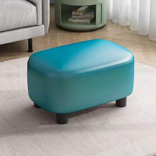 Tabouret en cuir bleu élégant, repose-pieds de salon rectangulaire et siège confortable