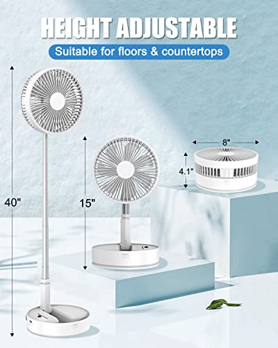 Rantizon Portable Standing Fan, 8" Foldable Desk Stand Up Oscillating Fan With Remote, 7200Mah Quiet Table Fan, 4 Speed Settings Telescopic Pedestal Fans For Personal Bedroom Office Fishing Camping #TOP5
