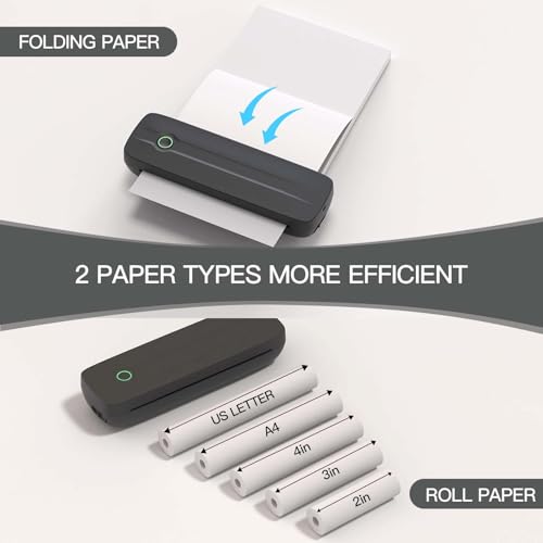 Image of Portable Thermal Printer, Wireless Bluetooth Printer Support US Letter /A4 /A5 /4in /3in /2in Thermal Paper, Inkless Printer Compatible with iOS, Android & Laptop for Travel, Office, School, Vehicle