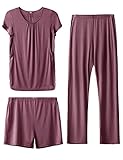 SUNNYBUY Womens Maternity Nursing Pajamas Set, Short Sleeve Breastfeeding Shirts，Pregnancy Shorts &
