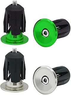 QitinDasen 2 Pairs Bike Handlebar End Plugs, Aluminum Bicycle Bar End Caps, for Road Bike, MTB, BMX (Silver + Green)