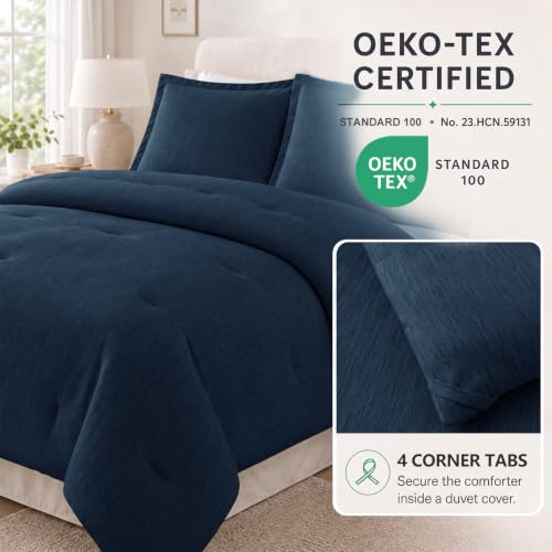 CozyLux Queen Comforter Set, Heathered Navy Blue, 3 Pieces Bedding Sets by CozyLux - Used condition - Image 4