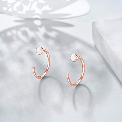 Winnicaca - Rose Gold Earrings - Huggie Hoop Earrings - Ear Half Cuff Hoop Earrings - Created Opal Earrings - Threader Earrings - Jewelry For Women - Earrings Gifts For Teens #TOP2