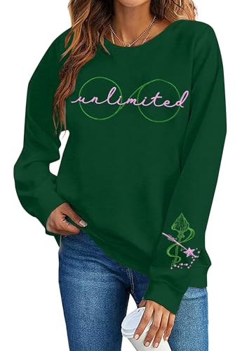 Image of Pink Goes Good With Green Embroidery Sweatshirts Woman Musical Movie Shirts Casual Long Sleeve Pullover Tops, Green, Medium