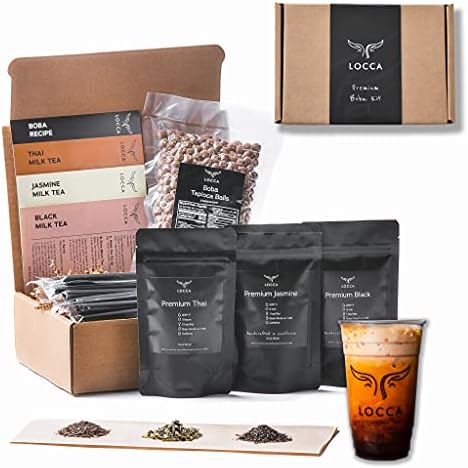 Locca Premium Boba Tea Kit (24+ Drinks) with Boba Pearls, Thai, Jasmine, Black Teas (Thai Bliss Edition) Loose Leaf Teas, Tapioca Pearls (Boba), Boba Straws DIY Bubble Tea Kit Thai Boba Tea Kit
