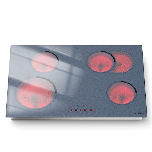 Image of 30 Inch Electric Cooktop - 4 Burner Built-in Electric Stove 30In 6600W, Radiant Ceramic Stove with Dual Zone, Metal Frame, Child Lock, Timer, 220V Hard Wired, Satin Grey
