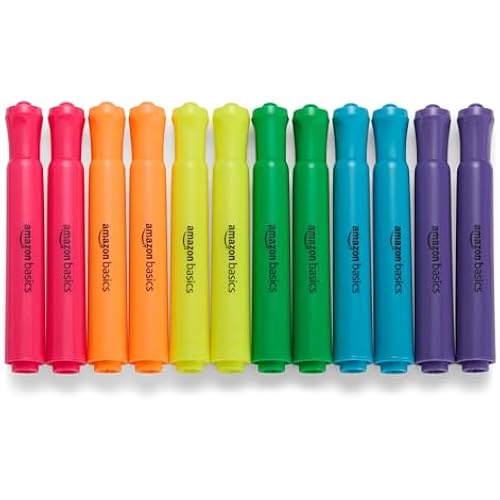 Amazon Basics Tank Style Highlighters, Chisel Tip, Bible Highlighter, Office and School Supplies, 12 Pack, Assorted Colors