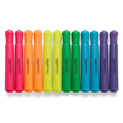 Amazon Basics Tank Style Highlighters, Chisel Tip, Bible Highlighter, Office and School Supplies, 12 Pack, Assorted Colors