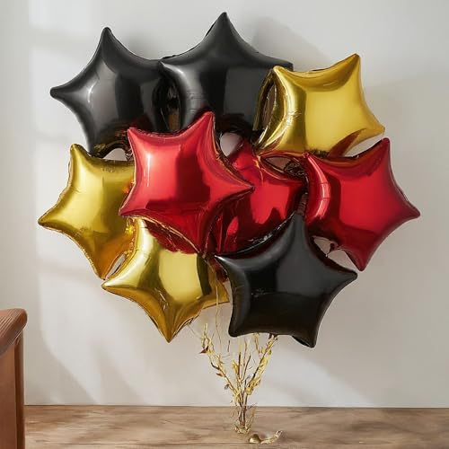 Image of AMFIN (Pack of 14) Casino Theme Foil Balloon Set, Elevate Your Party, Spades - Black, Red & Gold