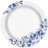 Charmount 10 Inch Large Blue Paper Plates, 100pcs Disposable Plates Bulk, for Parties and Daily Use, Soak Proof, Cut Proof, Flower Printed