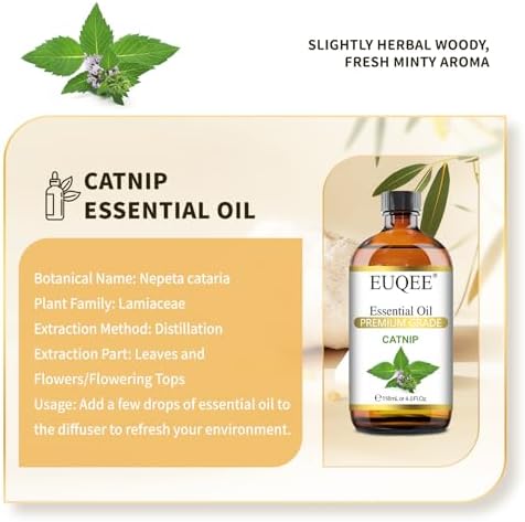 EUQEE Catnip Essential Oil 118ml Catnip Oil Premium Grade Essential Oils for Hair, Skin, Face, Diffuser, DIY Soap Candle Making with Glass Dropper - 4 Fl Oz