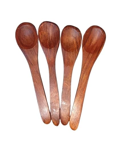 Style Shopping Wooden Tea Spoon/Masala Spoon/Ice Cream Spoon/Sugar Spoon/Salt Spoon/Wooden Small Spoons (Pack of 4)