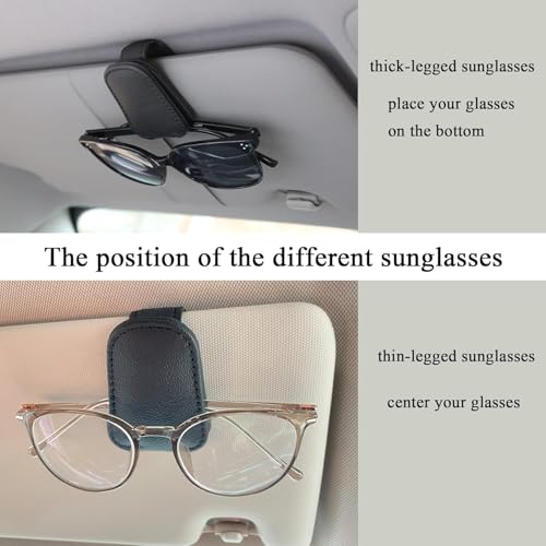 Image of Eliane Car Accessories Universal Sunglasses Goggles Holder for Car Sun Visor, Magnetic Leather Glasses Hanger Clip (Black)