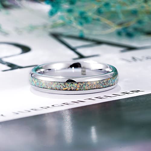 THREE KEYS JEWELRY Tungsten Rings for Women Wedding Band with Opal Stone Foils Inlay Unisex Engagement Ring Domed Polish3