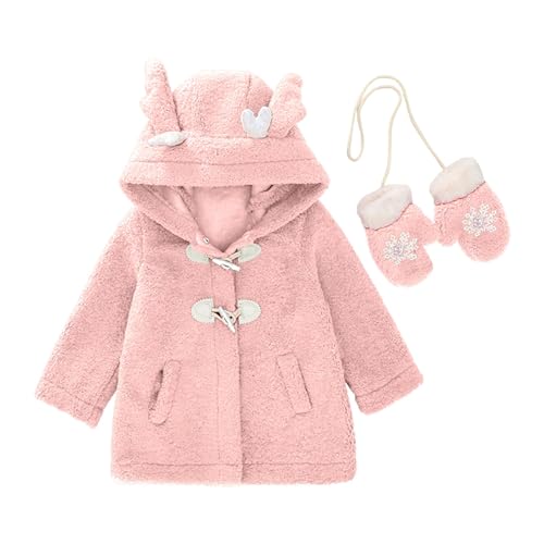 Fleece Sherpa Hooded Coat for Kids Girls Button Ear Shape Jacket with Pockets Gloves Toddler Girls Cute Comfy Clothes