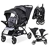 Baby Trend Double Stroller with Canopy Visors, Storage Basket and 2 Cup Holders, Sit N’ Stand 2.0 DLX, Stormy – Foldable Infant and Toddler Tandem Stroller and Travel System