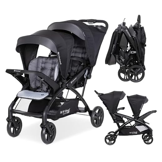 Baby Trend Sit N Stand Double Stroller 2.0 & Twin Travel System for Babies & Toddlers w/ 5 Pt Safety Harness, Canopy, Storage, & 2 Cup Holders, Stormy