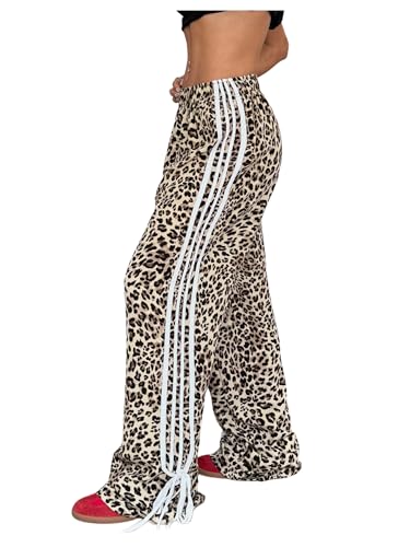 Verdusa Women's Loose Wide Leg Pants Tie Side Striped Elastic Waist Trousers