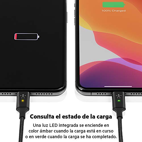 Cable LED Belkin Boost Charge negro con conector duradero USB-A a Lightning 4