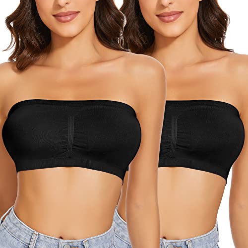 Image of LEYSHE Strapless Bra for Women Bandeau Bra Wireless Seamless Padded Tube Top Non-Slip Bandeau Top with Hook and Eye Closure