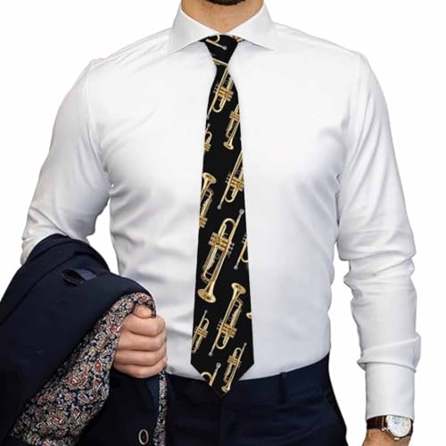 AnBuPan Trumpet Brass Instrument Gold Men\'s Novelty Tie Tenor Saxophones Trombone Black Novelty Men\'s Neckties for Festival Holiday Party Valentine\'s Day Wedding Gift