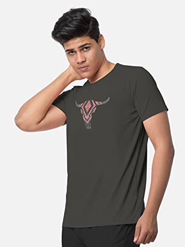 Image of BULLMER Black Trendy Typographic Printed Round Neck Half Sleeve Tshirt for Men