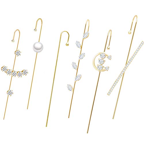 earingings for women, Ear Cuffs Crawler Hook Earrings for Women Gold Hypoallergenic Piercing Ear Wrap Climbers Earrings Simple Pearl Cubic Zirconia Rhinestone Hoop Earring (type 2)