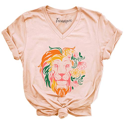 Colorful Lion Shirts Cute Womens Graphic Summer Floral Animal Leo T-Shirt