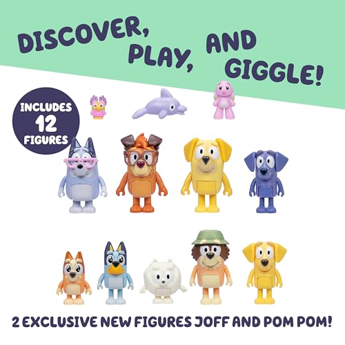 image for Bluey Super Fan Figurines for Toddlers Set, 11 Character Pack with Exc