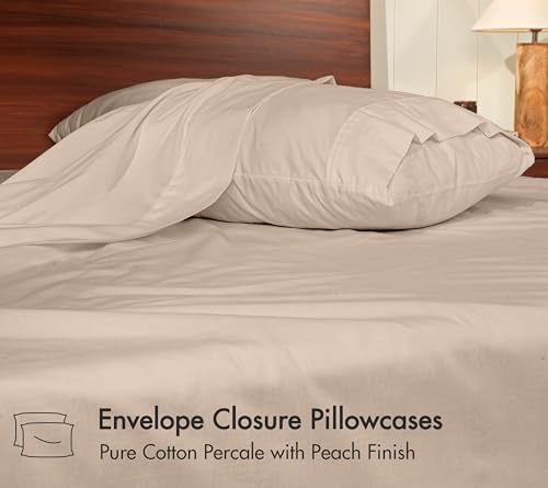 Image of RUVANTI 100% Cotton Percale Sheets Full - Crisp Cooling Summer Bed Sheets for Hot Sleepers, Deep Pocket 14 inch, Soft Peach Finish, Breathable & Durable Hotel-Style 4 Piece Set, Irish Cream