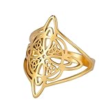 TEAMER Witches Knot Ring - Stainless Steel Celtic Amulet Vintage Jewelry For Women (8, Style 3-Gold)