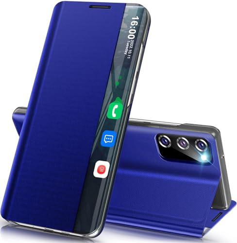 Rabat de luxe Samsung S20 FE en cuir bleu et coque rigide PC