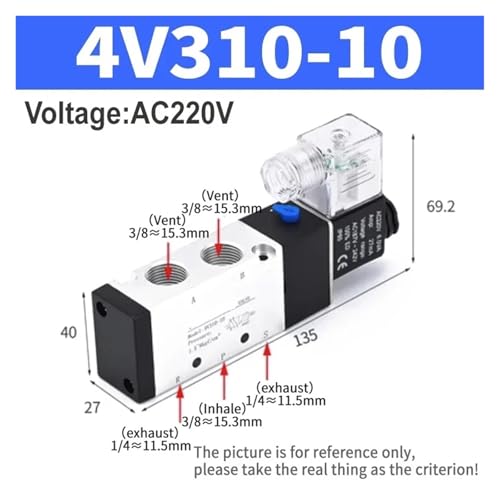 Válvula solenoide 4V310-10 AC220V de 5 vías y 2 posiciones para control neumático 2