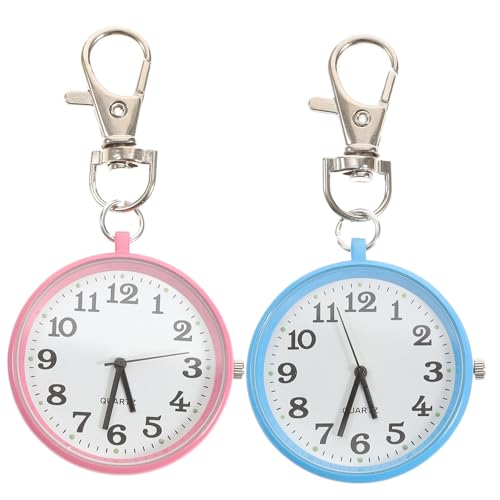 ORFOFE 2個 ミニクォーツ看護師用キーリング掛け時計 ピンク ブルー シンプルデザイン 使いやすく耐久性あり 医療専門家向け