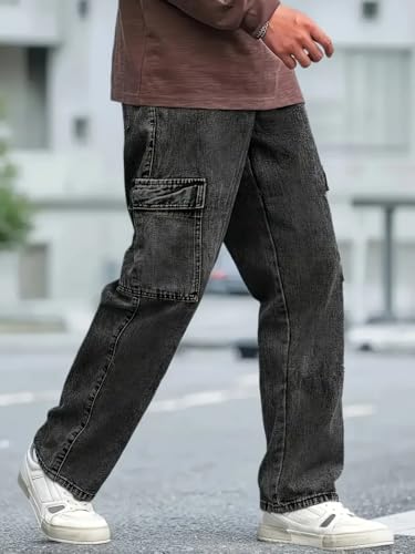 Image of Men's Loose Fit Denim Jeans | Mid Rise Straight Baggy Fit | Stretchable Casual Streetwear Jeans for Men