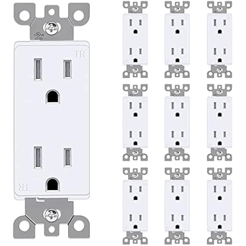 Pack of 10 - QPLUS Wall Outlet, 15A / 125VAC / 2500W Tamper-Resistant Electrical Outlets with Overload Protection, CUL Certified, White Cover