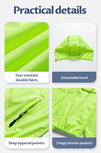 Image of CREATMO US Men's Packable Waterproof Running Rain Coats Reflective Cycling Jacket Windbreaker With Removable Hood