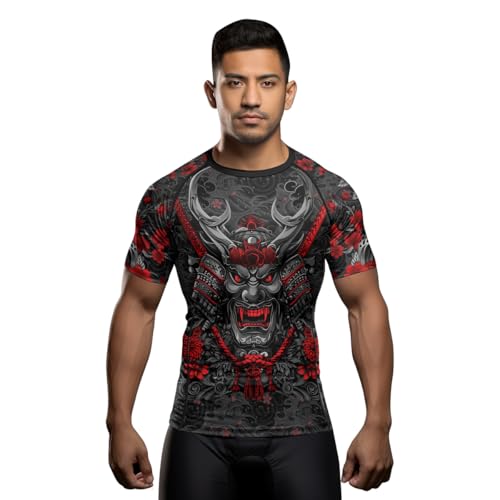 Men's Samurai Jiu Jitsu Rash Guard Short Sleeve Compression Shirt for MMA BJJ Grappling Training4
