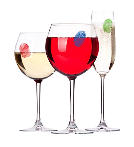 Barbuzzo Finger Mark Glass Markers - Set Of 6 Reusable Vinyl Fingerprint Decals - Assorted Colors - Id Your Drink With Style - Great For Wine Glasses, Champagne Flutes, Pint Glasses & Other Glassware #TOP3