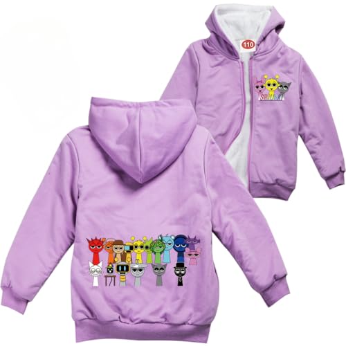 Sxtyg Kids Sprunki Warm Jacket Hoodie Boys Sprunki Figure Printed Zip Coat for Fans Gift